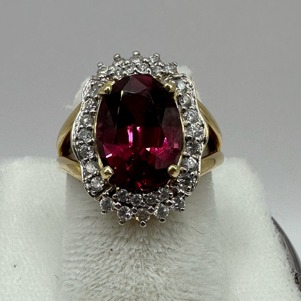 14K Copper Red Tourmaline and Diamond Ring